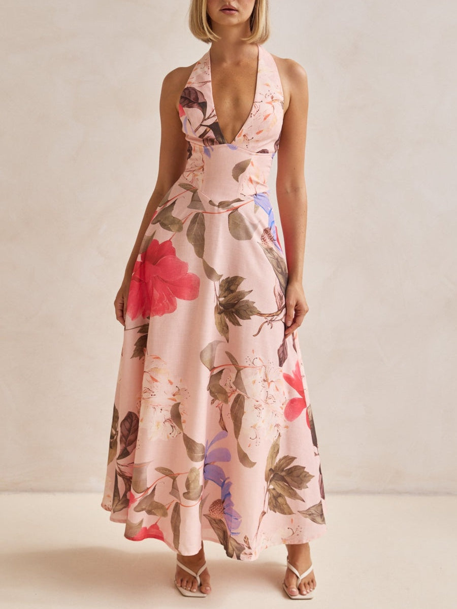 Plunging V-Neckline Maxi Dress
